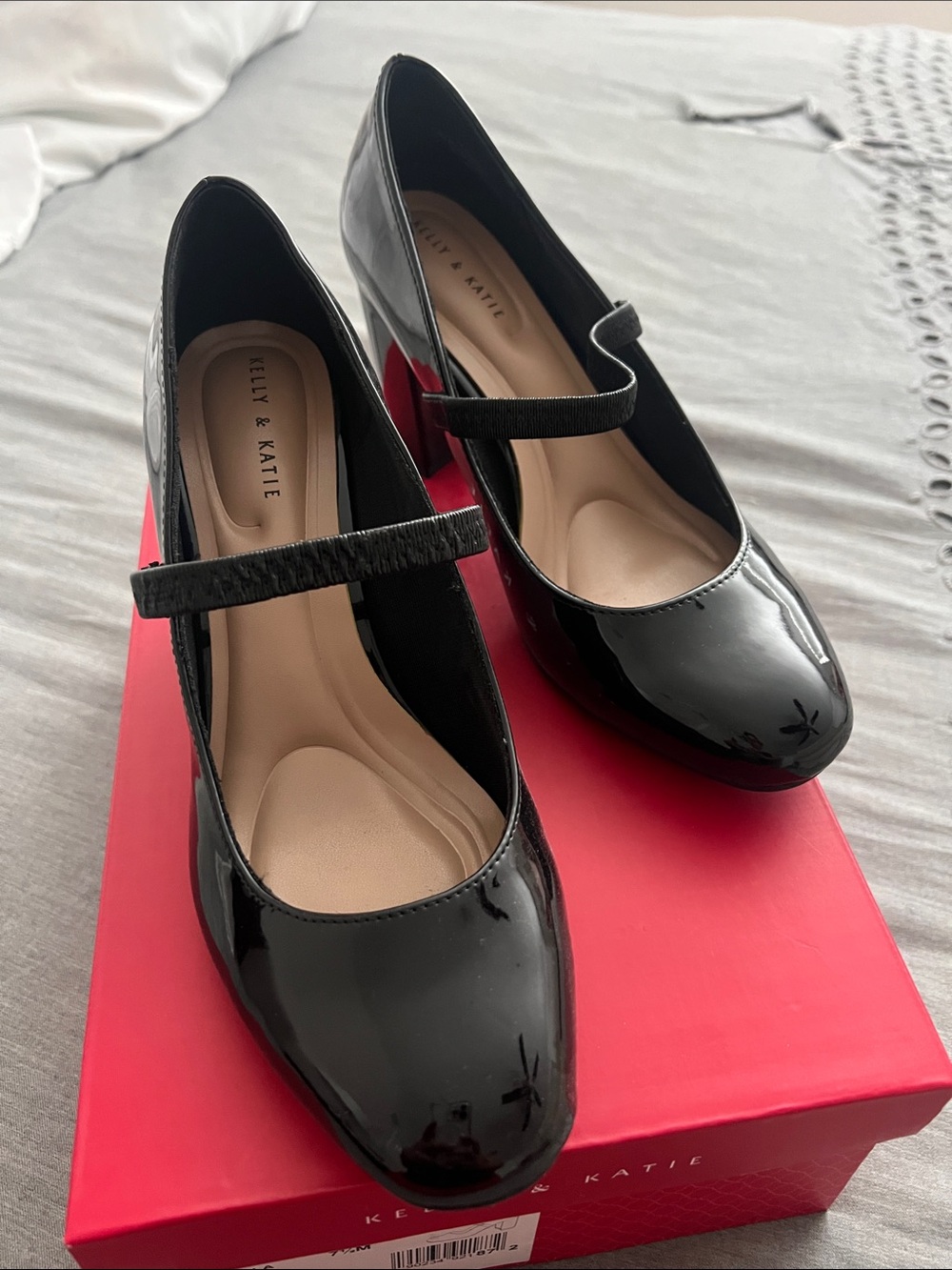 Kelly & Katie Black Patent Mary Jane Heels with Strap